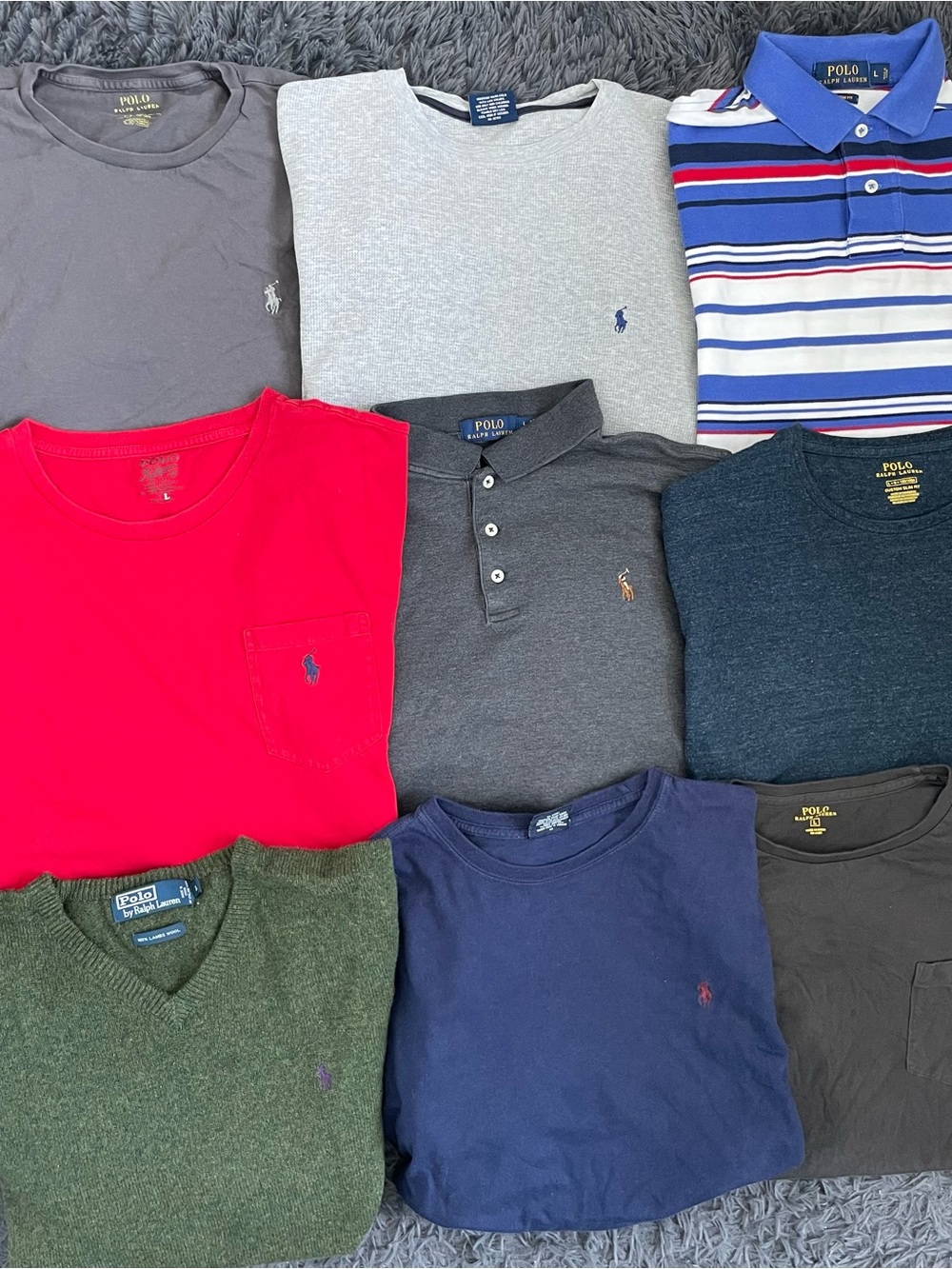 Men Size Large Polo Ralph Lauren T-Shirt Collar Lamb Wool Sweater Bundle Lot